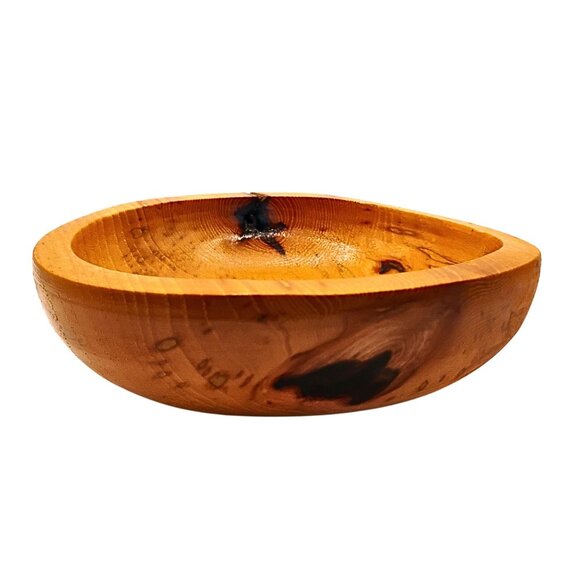 Handcrafted Wooden Bowl Rustic Natural Wood Grain Farmhouse Decorative Accent - Picture 2 of 3
